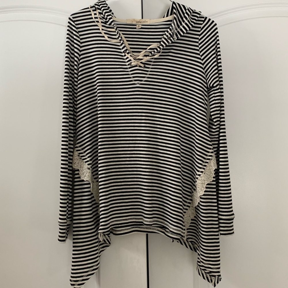 Striped hoodie with laced detail